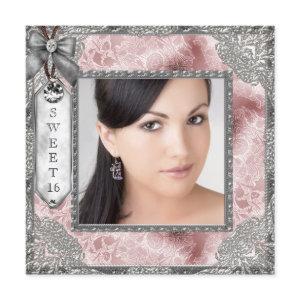 Pink Gray Photo Sweet 16 Birthday Party