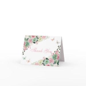 Pink & Green Enchanted Garden Thank You Card