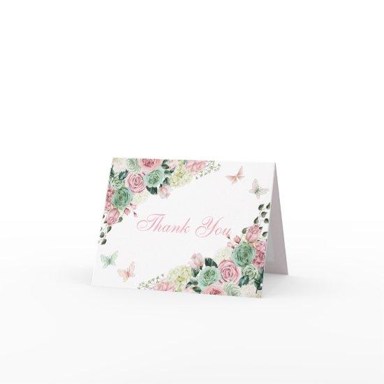 Pink & Green Enchanted Garden Thank You Card