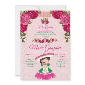 Pink & Green Floral Rose Fiesta Mexican Mis Quince