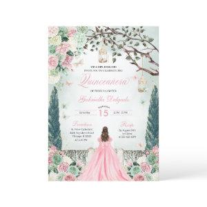 Pink Green Princess Enchanted Garden Quinceanera