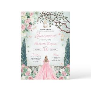 Pink Green Princess Enchanted Garden Quinceanera