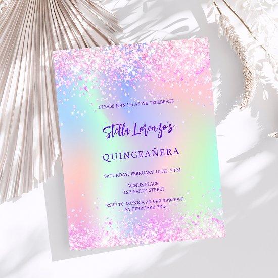Pink holographic Quinceanera budget