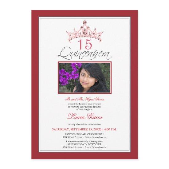 Pink Jeweled Tiara Quinceanera  (red)