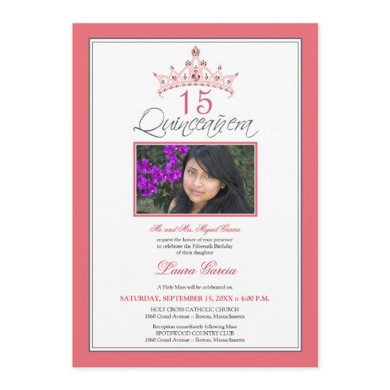Pink Jeweled Tiara Quinceanera  (rose)