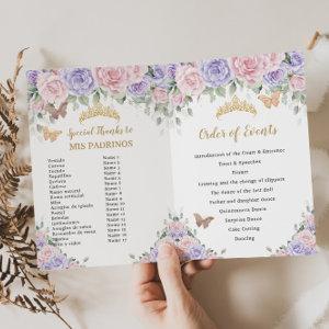 Pink Lavender Floral Quinceañera Order of Events  Program