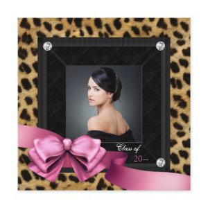 Pink Leopard Photo Graduation Announcements