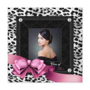 Pink Leopard Photo Graduation Announcements