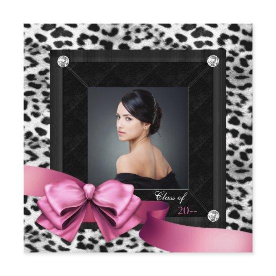 Pink Leopard Photo Graduation Announcements
