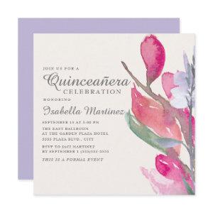 Pink Lilac Boho Watercolor Floral Quinceañera
