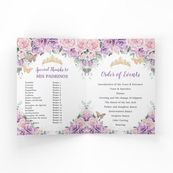 Pink Lilac Floral Quinceañera Order of Events  Program
