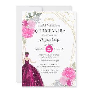 Pink Magenta Floral Geometric Photo Quinceañera