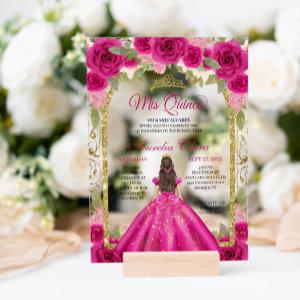 Pink Magenta Floral Princess Gold Arch Quinceanera Acrylic