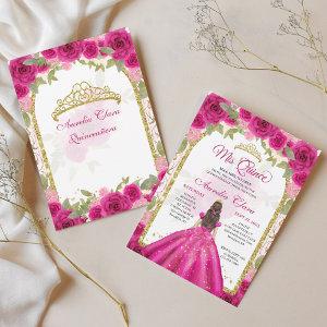 Pink Magenta Floral Princess Gold Arch Quinceanera