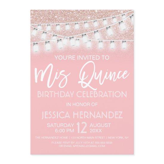 Pink Mason Jar String Lights Glitter Quinceañera