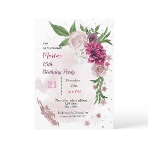pink mauve flowers & green leaves birthday