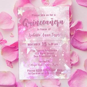 Pink Modern Glam Gleaming Starry Quinceañera