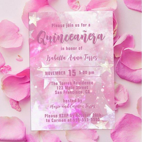 Pink Modern Glam Gleaming Starry Quinceañera