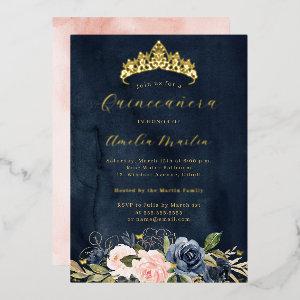 Pink Navy Blooming Floral Butterfly Quinceanera Foil