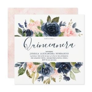 Pink & Navy Blue Flowers Quinceanera