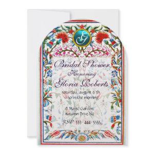 PINK ORIENTAL FLOWERS DAMASK MONOGRAM Blue Pearl