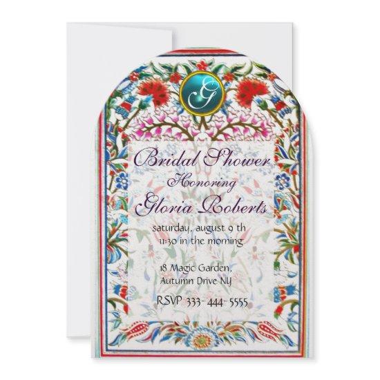 PINK ORIENTAL FLOWERS DAMASK MONOGRAM Blue Pearl