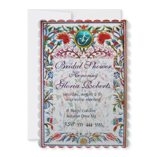 PINK ORIENTAL FLOWERS DAMASK MONOGRAM Blue Silver