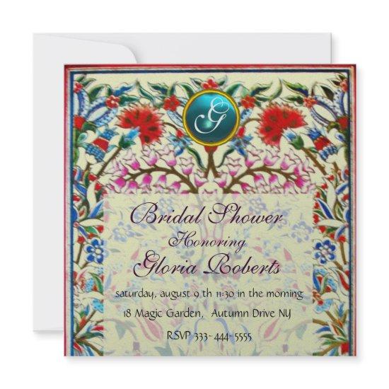 PINK ORIENTAL FLOWERS DAMASK MONOGRAM Blue Silver