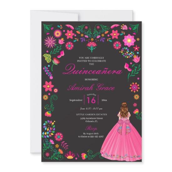 Pink Otomi Embroidery Quinceañera