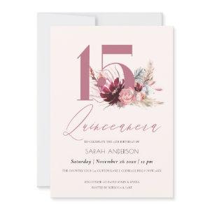 Pink Pampas Grass Quinceanera 15th Birthday Invite