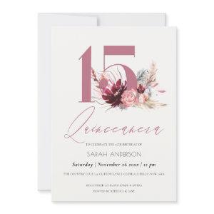 Pink Pampas Grass Quinceanera 15th Birthday Invite