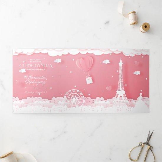 Pink Paper Paris Quinceañera Tri-Fold