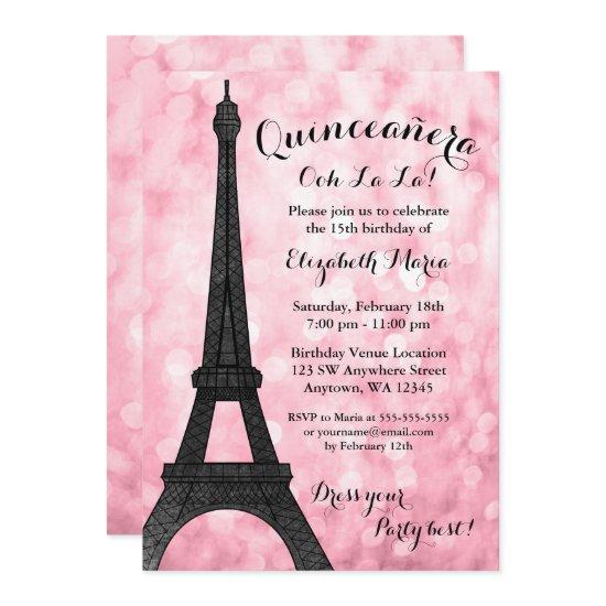 Pink Paris Bokeh Glitter Lights Quinceañera