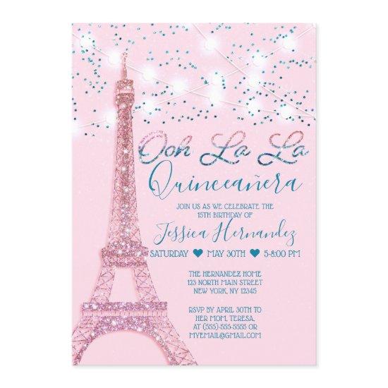 Pink Paris Eiffel Tower Glitter Lights Quinceañera