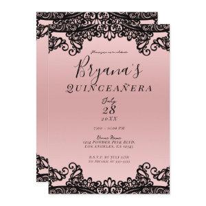 Pink Peach Black Ink Lace 15th Quinceañera Party