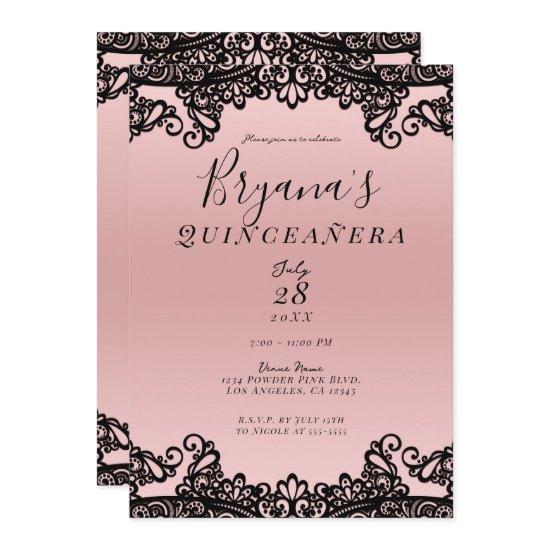 Pink Peach Black Ink Lace 15th Quinceañera Party