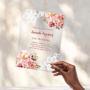 Pink peach floral lace birthday acrylic