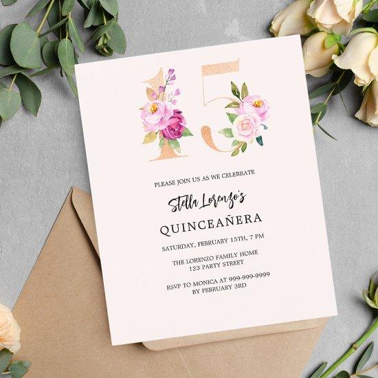 Pink peach floral Quinceanera budget