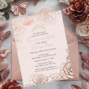 Pink Peach Floral Rose Gold Quinceanera  Foil