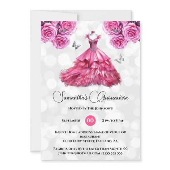 Pink princess Quinceañera fantasy ballgown roses