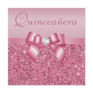 Pink Printed Sequins & Bow Quinceanera