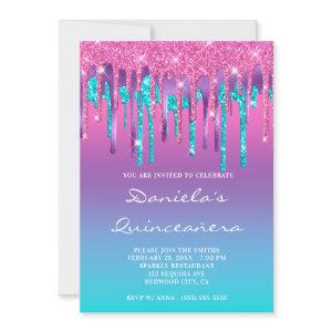 Pink Purple Aqua Teal Gradient Drip Quinceañera