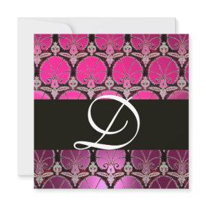 PINK PURPLE BLACK  DAMASK CARNATIONS MONOGRAM