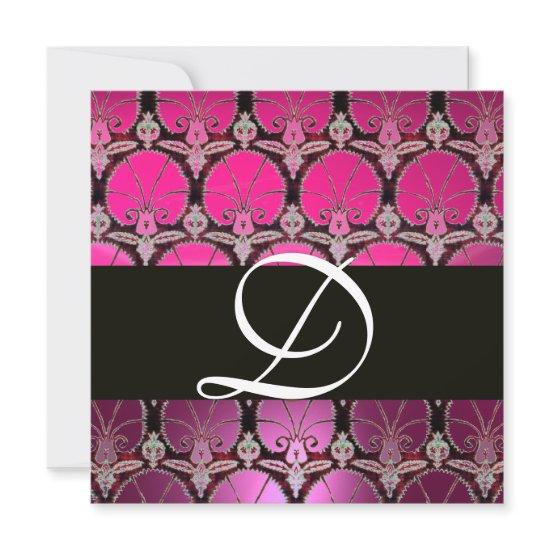 PINK PURPLE BLACK  DAMASK CARNATIONS MONOGRAM