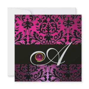 PINK PURPLE BLACK DAMASK MONOGRAM Amethyst Fuchsia