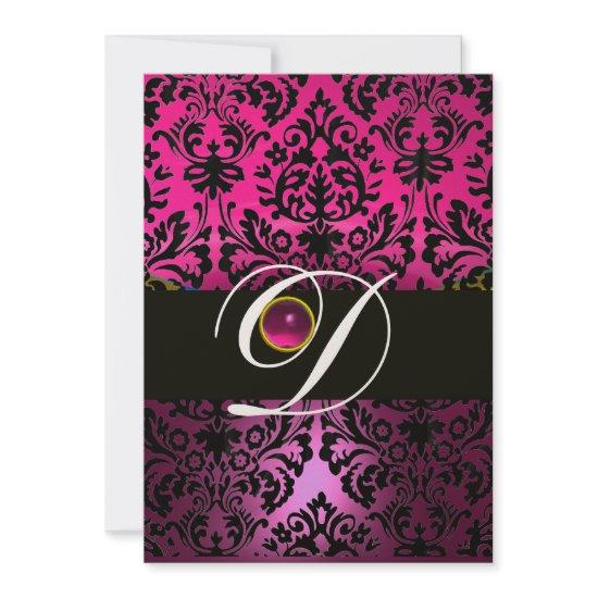 PINK PURPLE BLACK DAMASK MONOGRAM Amethyst Fuchsia