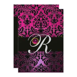 PINK PURPLE BLACK DAMASK MONOGRAM Amethyst Fuchsia