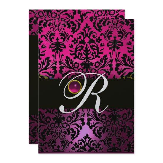 PINK PURPLE BLACK DAMASK MONOGRAM Amethyst Fuchsia