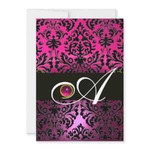 PINK PURPLE BLACK DAMASK MONOGRAM Amethyst Fuchsia