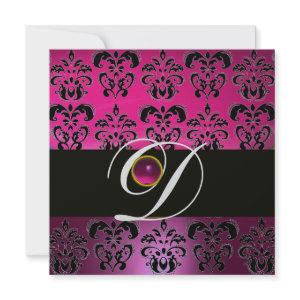 PINK PURPLE BLACK DAMASK MONOGRAM Amethyst Fuchsia